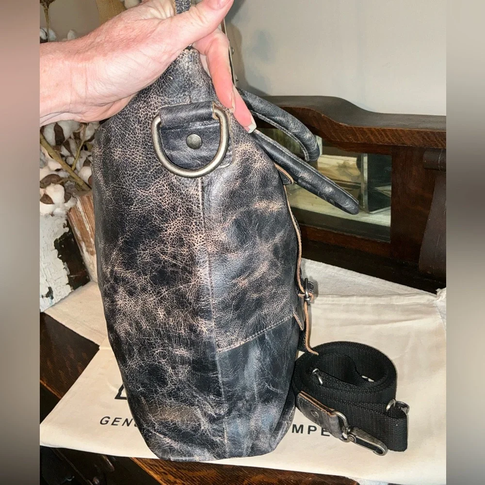 NWT Bed Stu Leather Big Fork Crossbody Tote Shoulder Bag Black Lux MSRP $365 - Picture 5 of 12